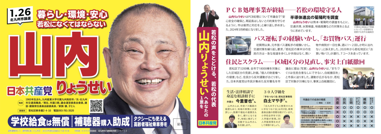 山内りょうせい 北九州市議選（若松区）日本共産党　証紙ビラ