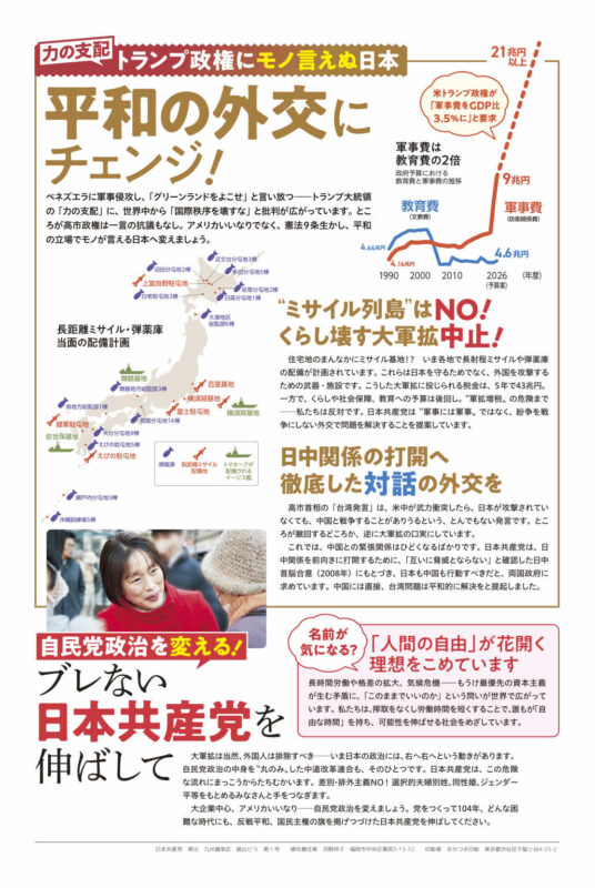 平和の外交にチェンジ！共産党を伸ばして自民党政治を変える